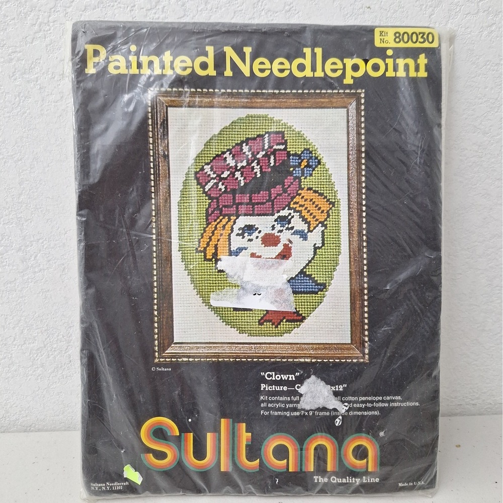 Vintage Sultana Painted Needlepoint Embroidery Kit "Clown" #8003 9x12 NEW Sealed